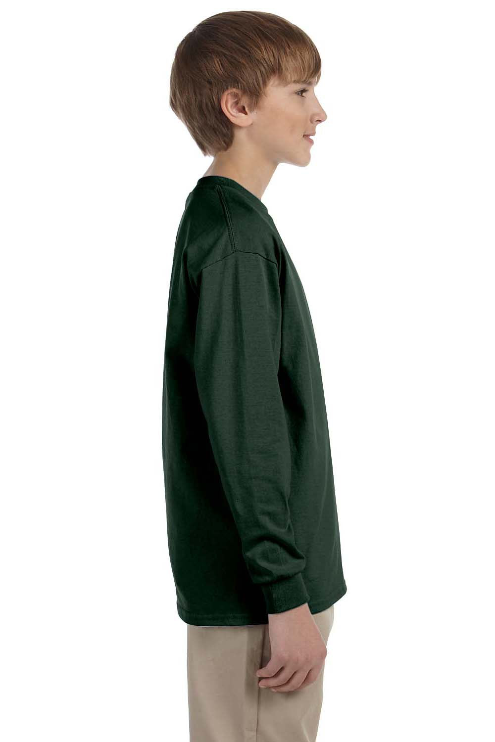 Jerzees 29BL/29BLR Youth Dri-Power Moisture Wicking Long Sleeve Crewneck T-Shirt Forest Green Model Side