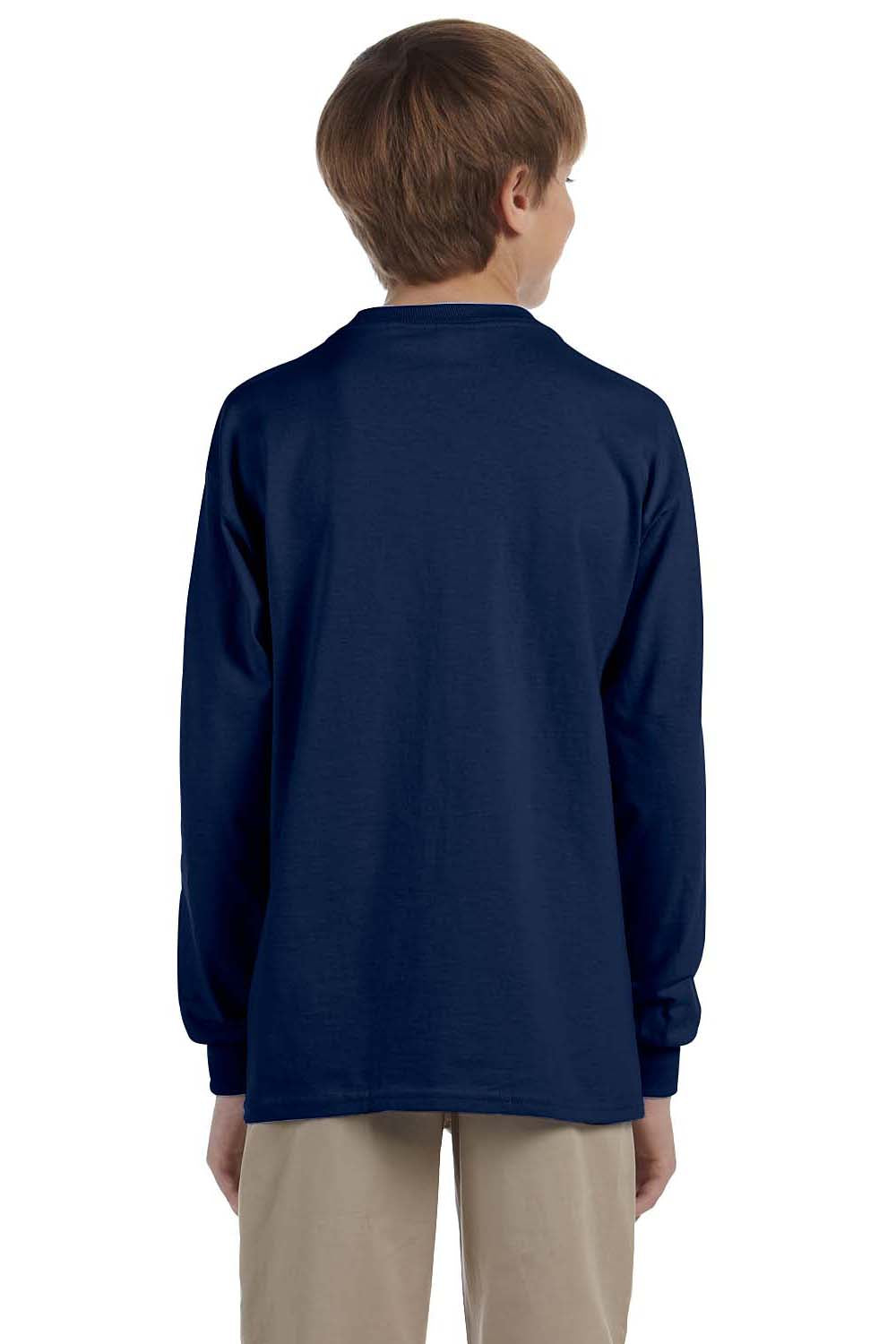 Jerzees 29BL/29BLR Youth Dri-Power Moisture Wicking Long Sleeve Crewneck T-Shirt Navy Blue Model Back