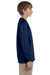 Jerzees 29BL/29BLR Youth Dri-Power Moisture Wicking Long Sleeve Crewneck T-Shirt Navy Blue Model Side