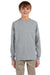 Jerzees 29BL/29BLR Youth Dri-Power Moisture Wicking Long Sleeve Crewneck T-Shirt Heather Grey Model Front