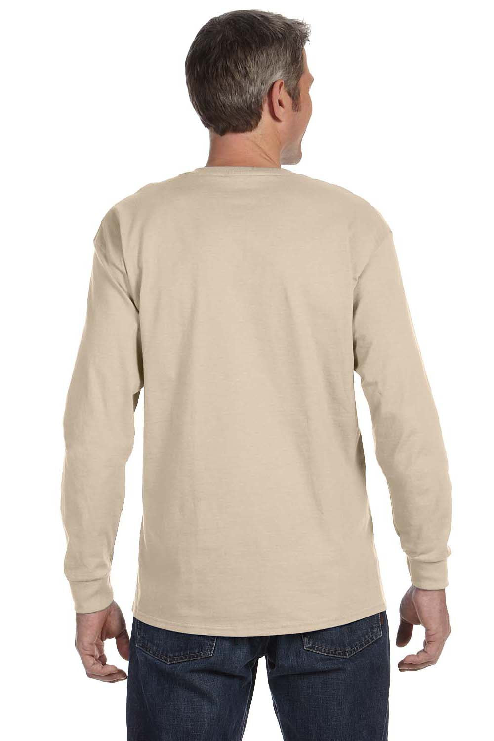 Jerzees 29LS/29L/29LSR Mens Dri-Power Moisture Wicking Long Sleeve Crewneck T-Shirt Sandstone Model Back