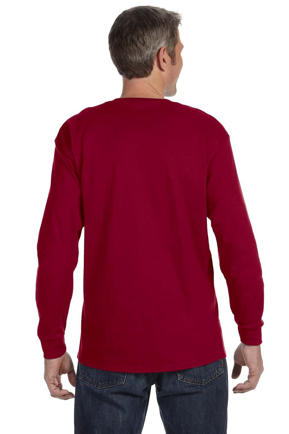 Jerzees 29LS/29L/29LSR Mens Dri-Power Moisture Wicking Long Sleeve Crewneck T-Shirt Cardinal Red Model Back