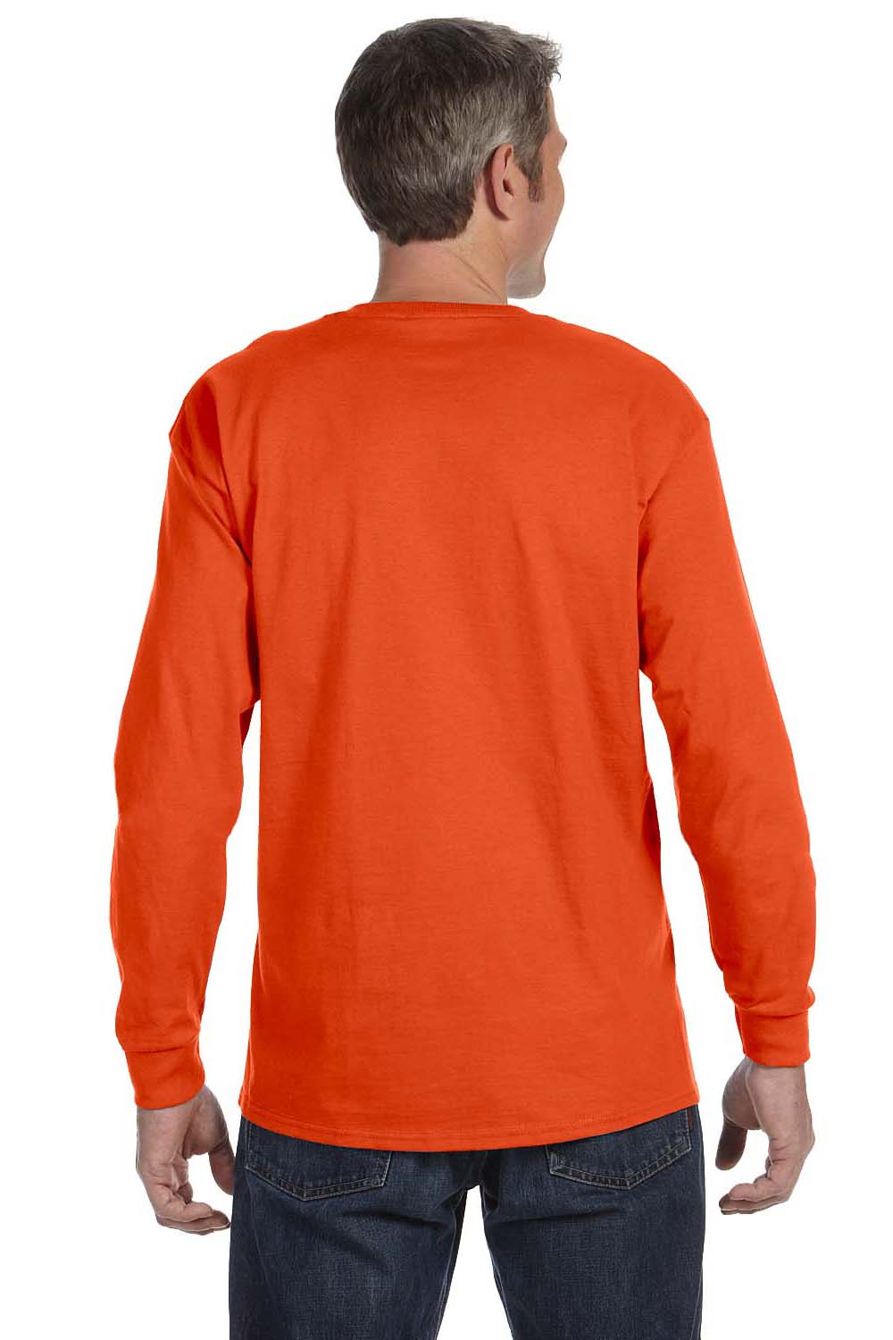 Jerzees 29LS/29L/29LSR Mens Dri-Power Moisture Wicking Long Sleeve Crewneck T-Shirt Burnt Orange Model Back