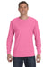 Jerzees 29LS/29L/29LSR Mens Dri-Power Moisture Wicking Long Sleeve Crewneck T-Shirt Neon Pink Model Front