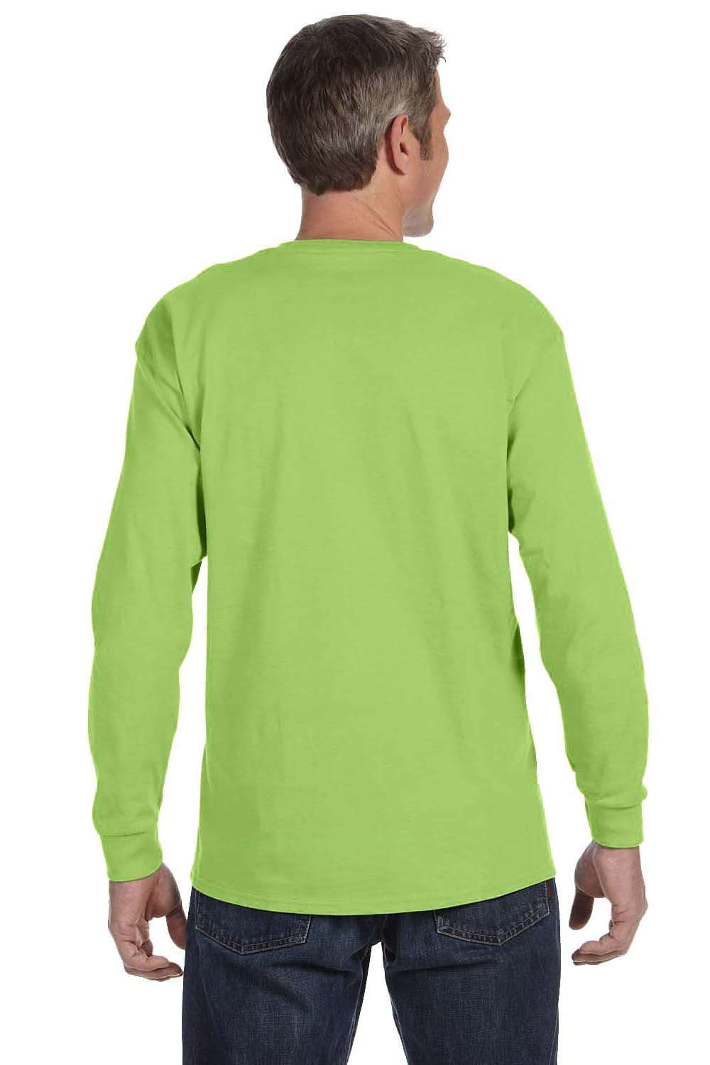 Jerzees 29LS/29L/29LSR Mens Dri-Power Moisture Wicking Long Sleeve Crewneck T-Shirt Neon Green Model Back