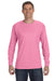 Jerzees 29LS/29L/29LSR Mens Dri-Power Moisture Wicking Long Sleeve Crewneck T-Shirt Azalea Pink Model Front