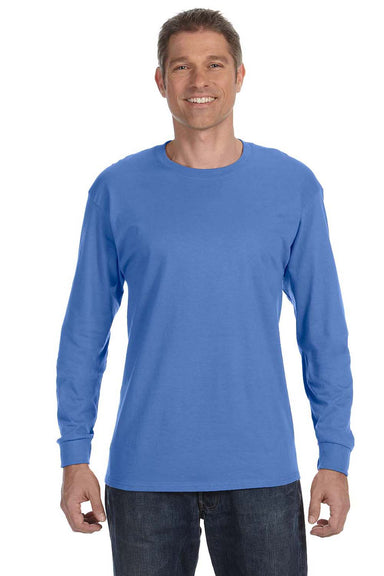 Jerzees 29LS/29L/29LSR Mens Dri-Power Moisture Wicking Long Sleeve Crewneck T-Shirt Columbia Blue Model Front