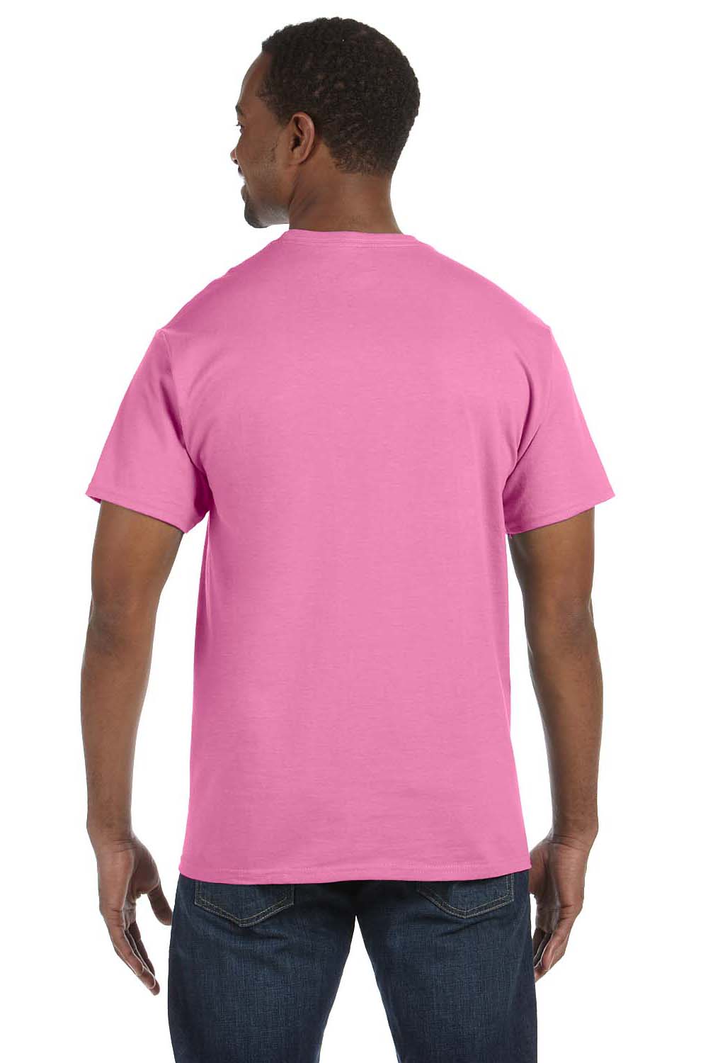 Jerzees 29M/29MR/29MT Mens Dri-Power Moisture Wicking Short Sleeve Crewneck T-Shirt Azalea Pink Model Back