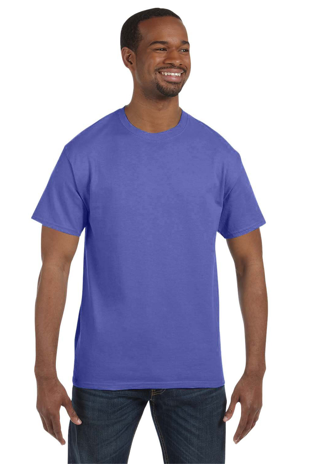 Jerzees 29M/29MR/29MT Mens Dri-Power Moisture Wicking Short Sleeve Crewneck T-Shirt Violet Model Front