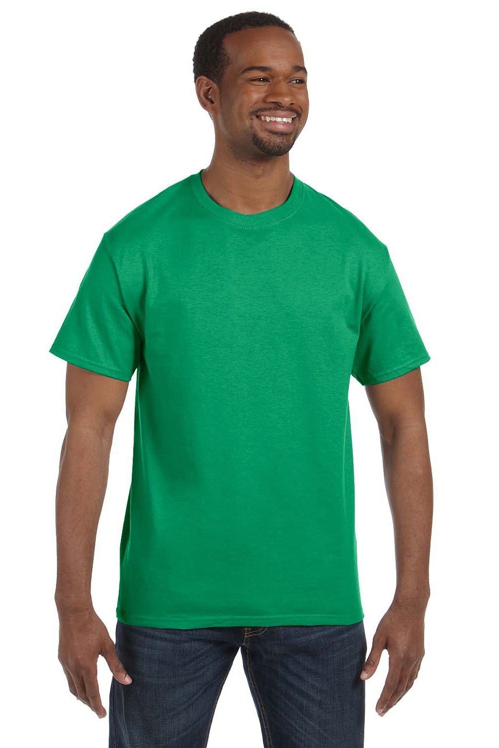 Jerzees 29M/29MR/29MT Mens Dri-Power Moisture Wicking Short Sleeve Crewneck T-Shirt Heather Irish Green Model Front