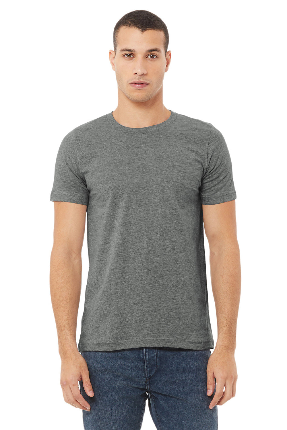 Bella + Canvas BC3001CVC/3001CVC Mens Heather CVC Short Sleeve Crewneck T-Shirt Heather Deep Grey Model Front