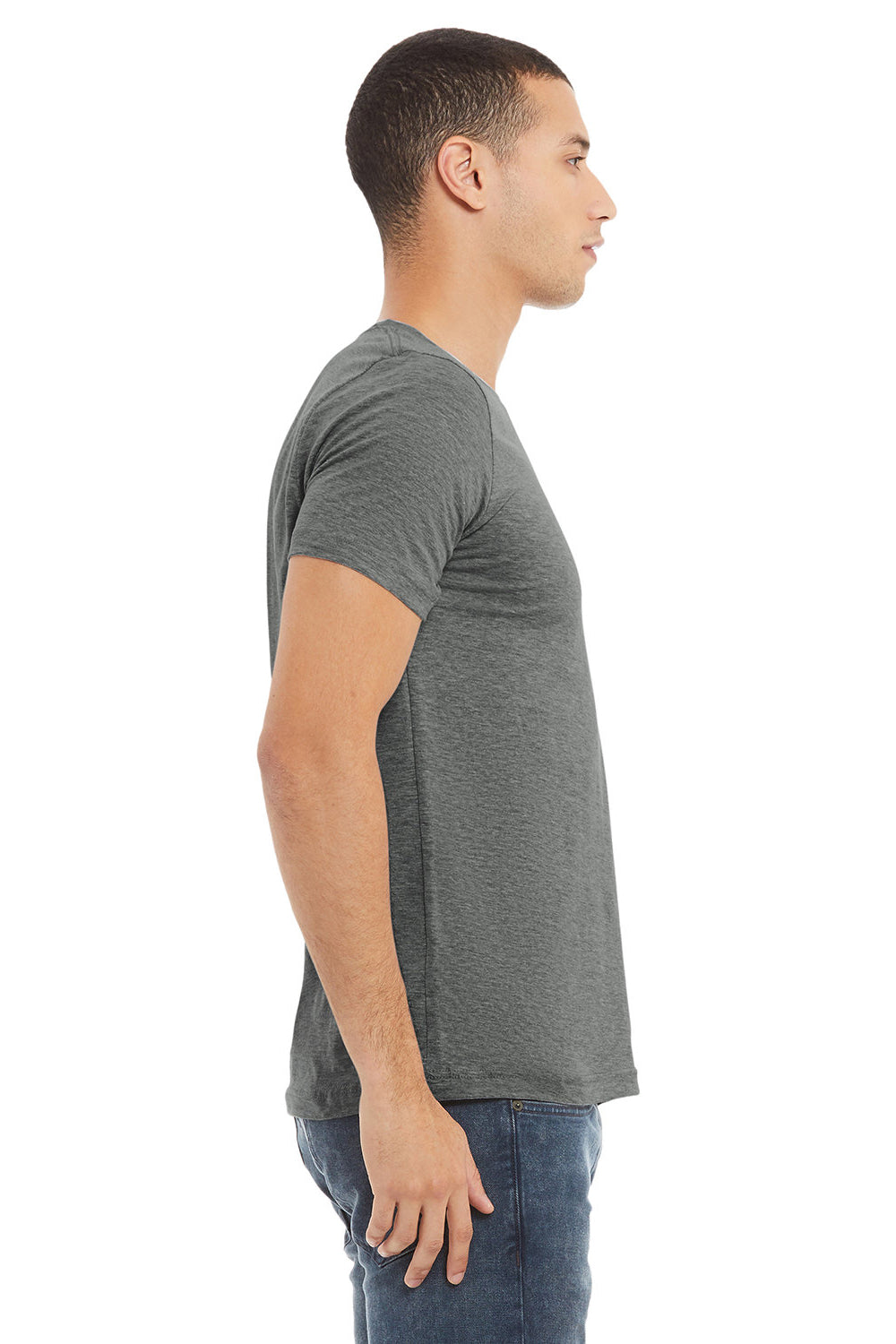 Bella + Canvas BC3001CVC/3001CVC Mens Heather CVC Short Sleeve Crewneck T-Shirt Heather Deep Grey Model Side