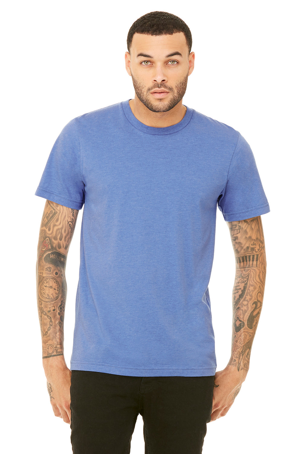 Bella + Canvas BC3001CVC/3001CVC Mens Heather CVC Short Sleeve Crewneck T-Shirt Heather Columbia Blue Model Front