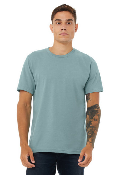 Bella + Canvas BC3001CVC/3001CVC Mens Heather CVC Short Sleeve Crewneck T-Shirt Heather Blue Lagoon Model Front