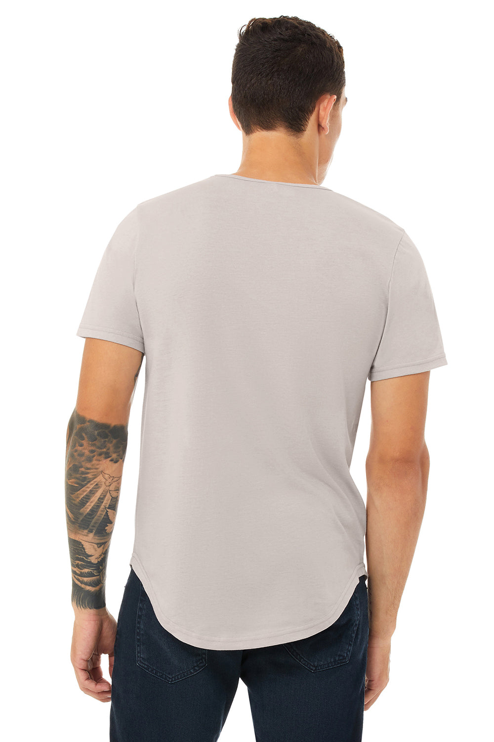 Bella + Canvas 3003C Mens Curved Hem Short Sleeve Crewneck T-Shirt Heather Cool Grey Model Back