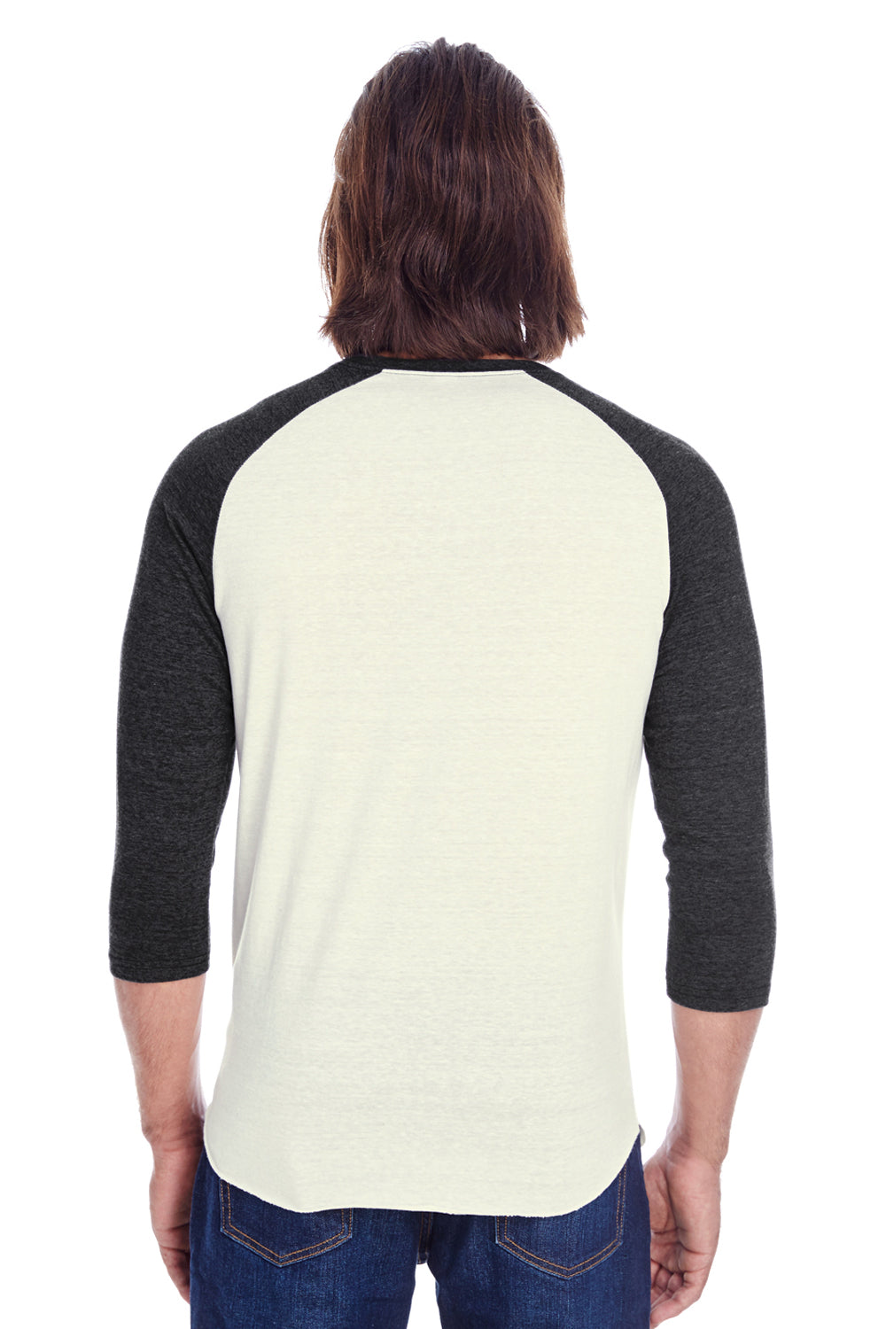 Threadfast Apparel 302G Mens 3/4 Sleeve Crewneck T-Shirt Cream/Black Model Back