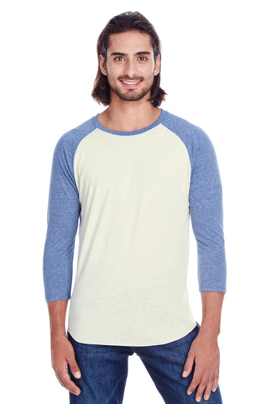 Threadfast Apparel 302G Mens 3/4 Sleeve Crewneck T-Shirt Cream/Navy Blue Model Front