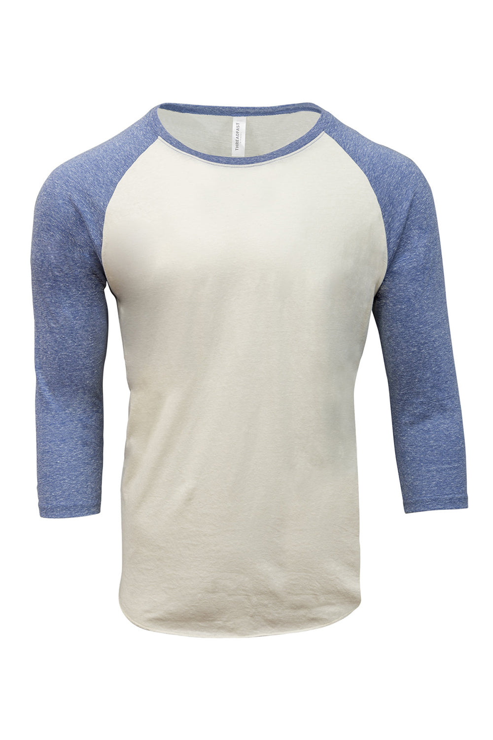 Threadfast Apparel 302G Mens 3/4 Sleeve Crewneck T-Shirt Cream/Navy Blue Flat Front