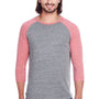 Threadfast Apparel Mens 3/4 Sleeve Crewneck T-Shirt - Grey/Red