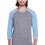 Threadfast Apparel Mens 3/4 Sleeve Crewneck T-Shirt - Grey/Royal Blue