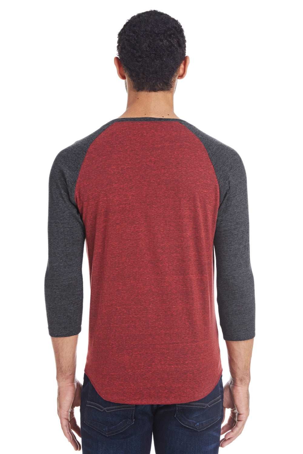 Threadfast Apparel 302G Mens 3/4 Sleeve Crewneck T-Shirt Cardinal Red/Black Model Back