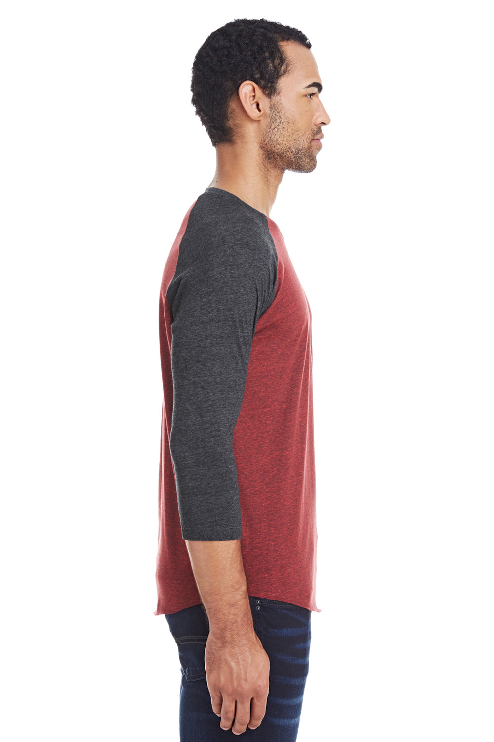 Threadfast Apparel 302G Mens 3/4 Sleeve Crewneck T-Shirt Cardinal Red/Black Model Side