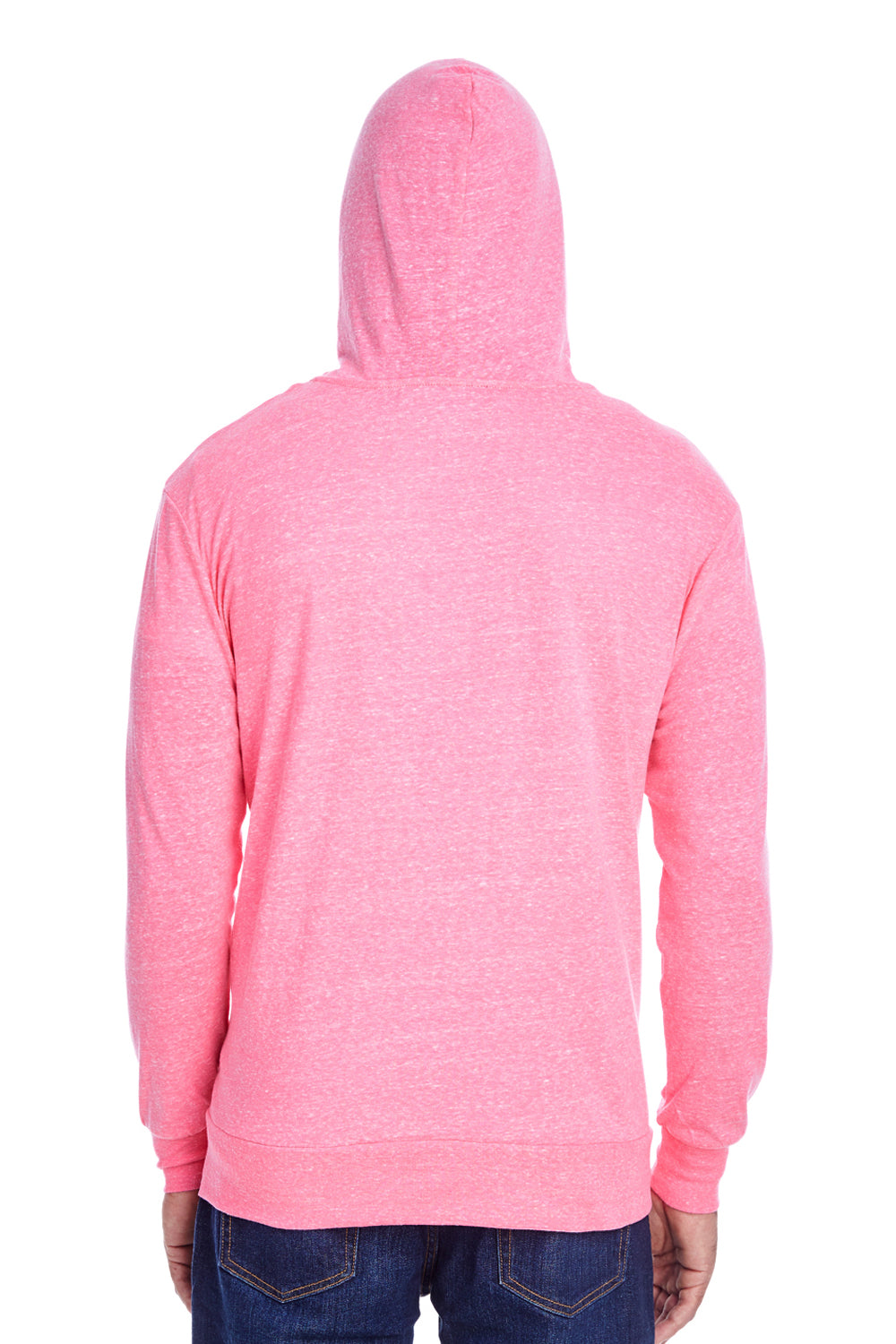 Threadfast Apparel 302Z Mens Full Zip Hooded Sweatshirt Hoodie w/ Pockets Neon Pink Model Back