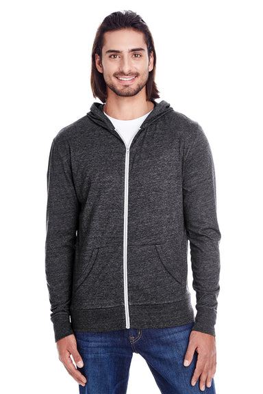 Threadfast Apparel 302Z Mens Full Zip Hooded Sweatshirt Hoodie w/ Pockets Black Model Front