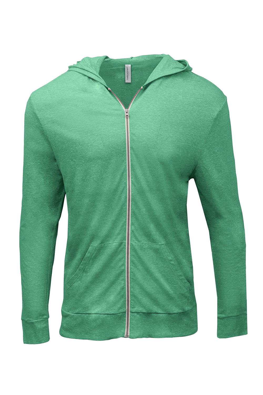 Threadfast Apparel 302Z Mens Full Zip Hooded Sweatshirt Hoodie w/ Pockets Green Flat Front