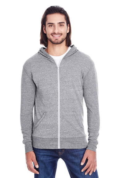 Threadfast Apparel 302Z Mens Full Zip Hooded Sweatshirt Hoodie w/ Pockets Grey Model Front