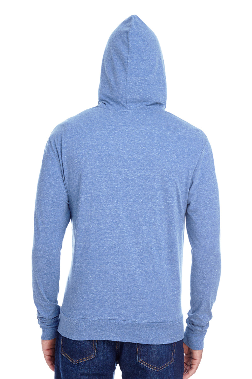 Threadfast Apparel 302Z Mens Full Zip Hooded Sweatshirt Hoodie w/ Pockets Navy Blue Model Back