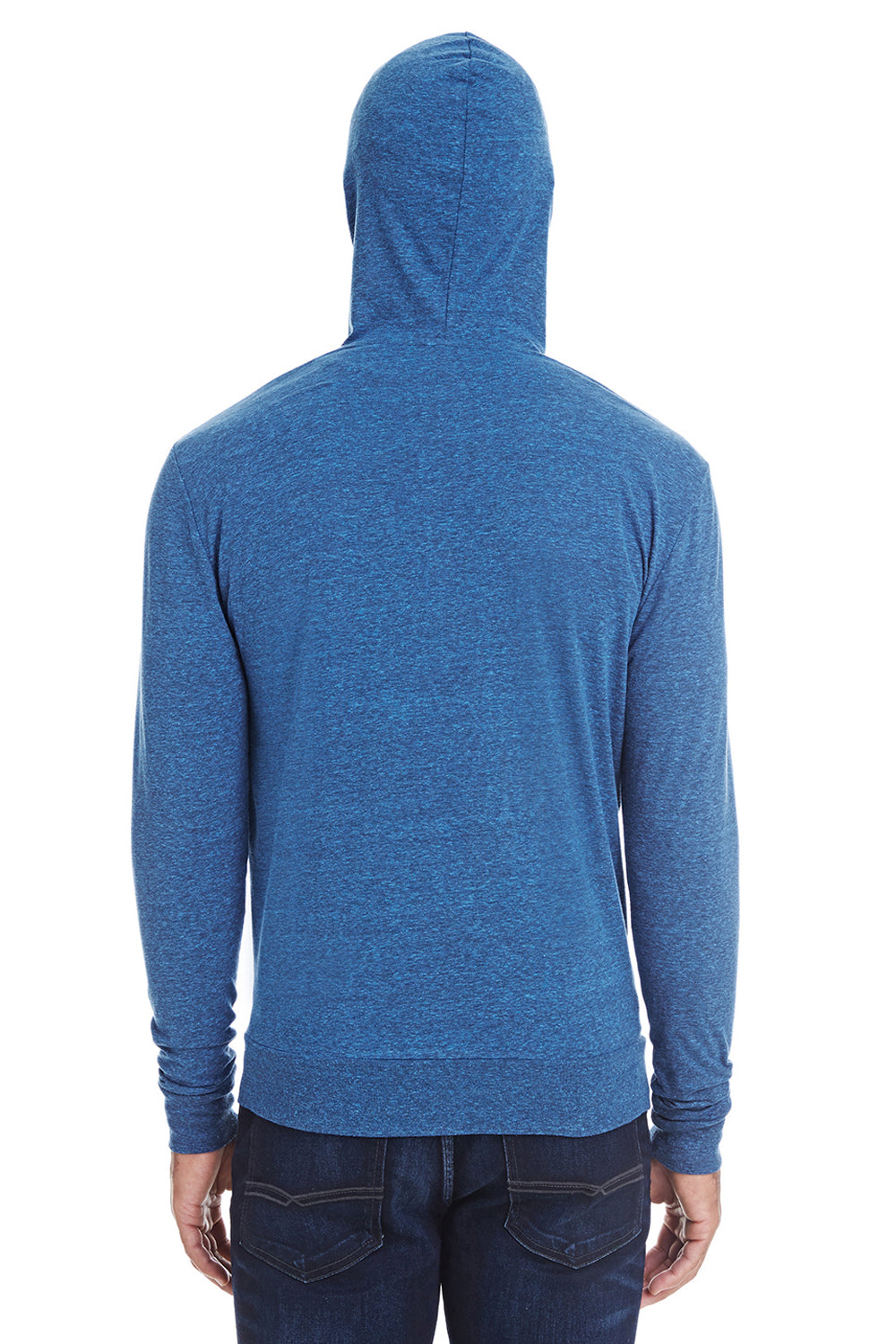 Threadfast Apparel 302Z Mens Full Zip Hooded Sweatshirt Hoodie w/ Pockets Royal Black Model Back