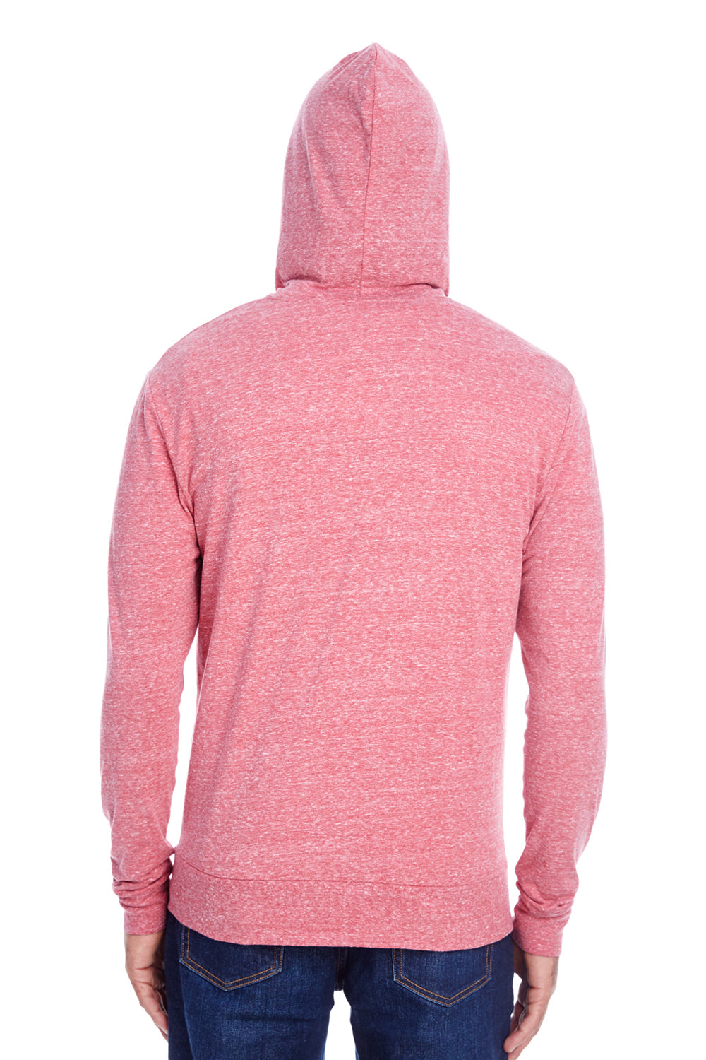 Threadfast Apparel 302Z Mens Full Zip Hooded Sweatshirt Hoodie w/ Pockets Red Model Back