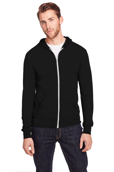 Threadfast Apparel 302Z Mens Full Zip Hooded Sweatshirt Hoodie w/ Pockets Solid Black Model Front