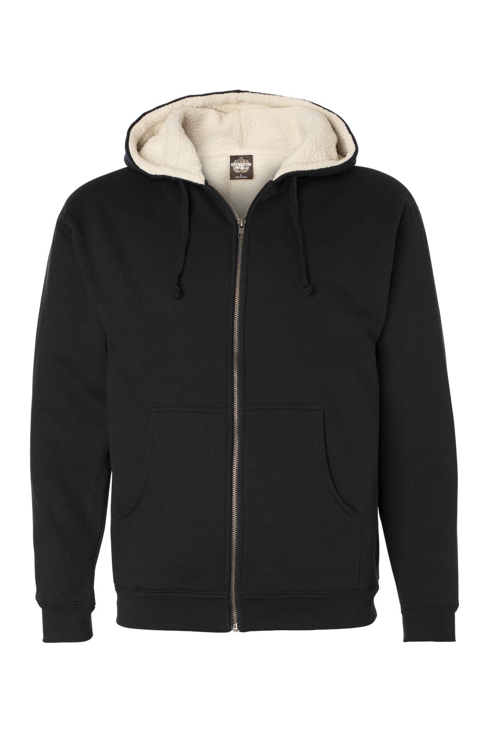 Independent Trading Co. EXP40SHZ Mens Sherpa Lined Full Zip Hooded Sweatshirt Hoodie Black/Natural Flat Front