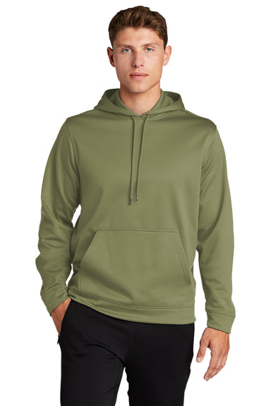 Sport-Tek F244 Mens Sport-Wick Moisture Wicking Fleece Hooded Sweatshirt Hoodie Olive Drab Green Model Front