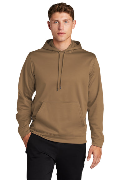 Sport-Tek F244 Mens Sport-Wick Moisture Wicking Fleece Hooded Sweatshirt Hoodie Woodland Brown Model Front