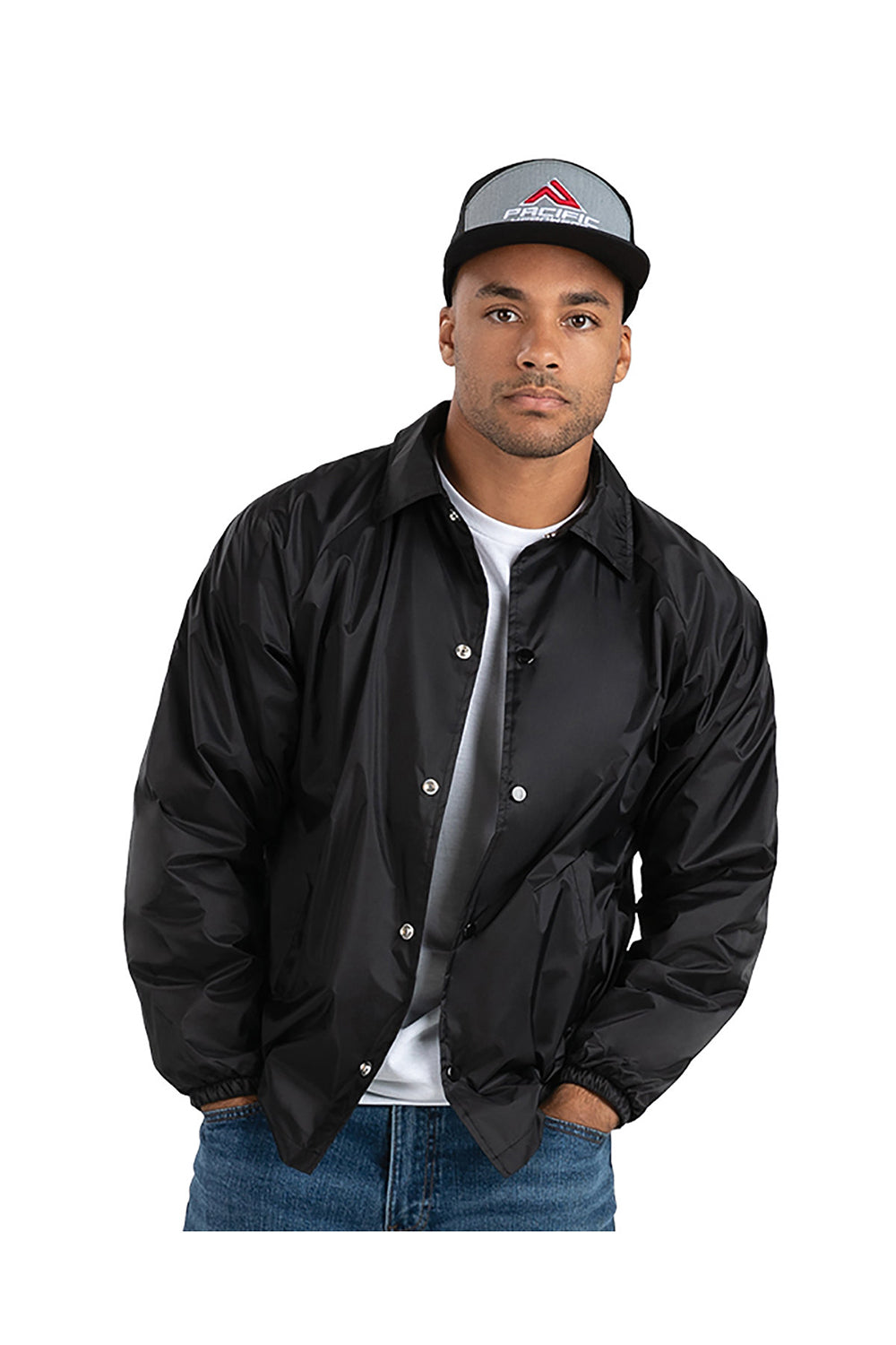 Augusta Sportswear 3100 Mens Black Water Resistant Snap Down Coaches Jacket BigTopShirtShop