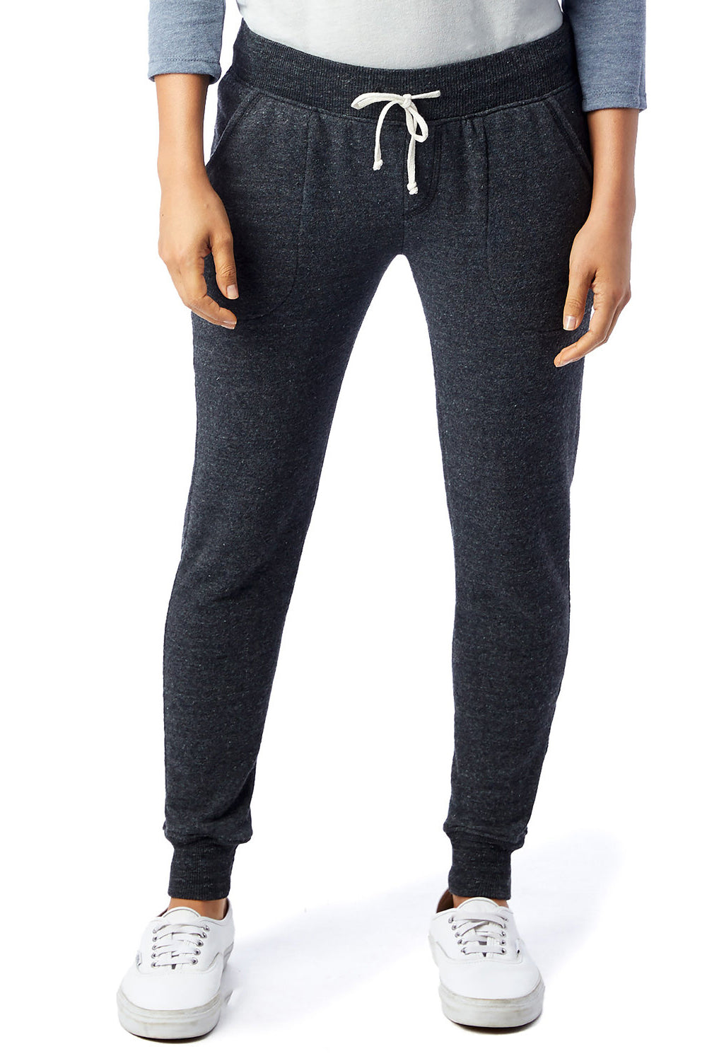 Alternative 31082 Womens Eco Fleece Jogger Sweatpants w/ Pockets Eco Black Model Front