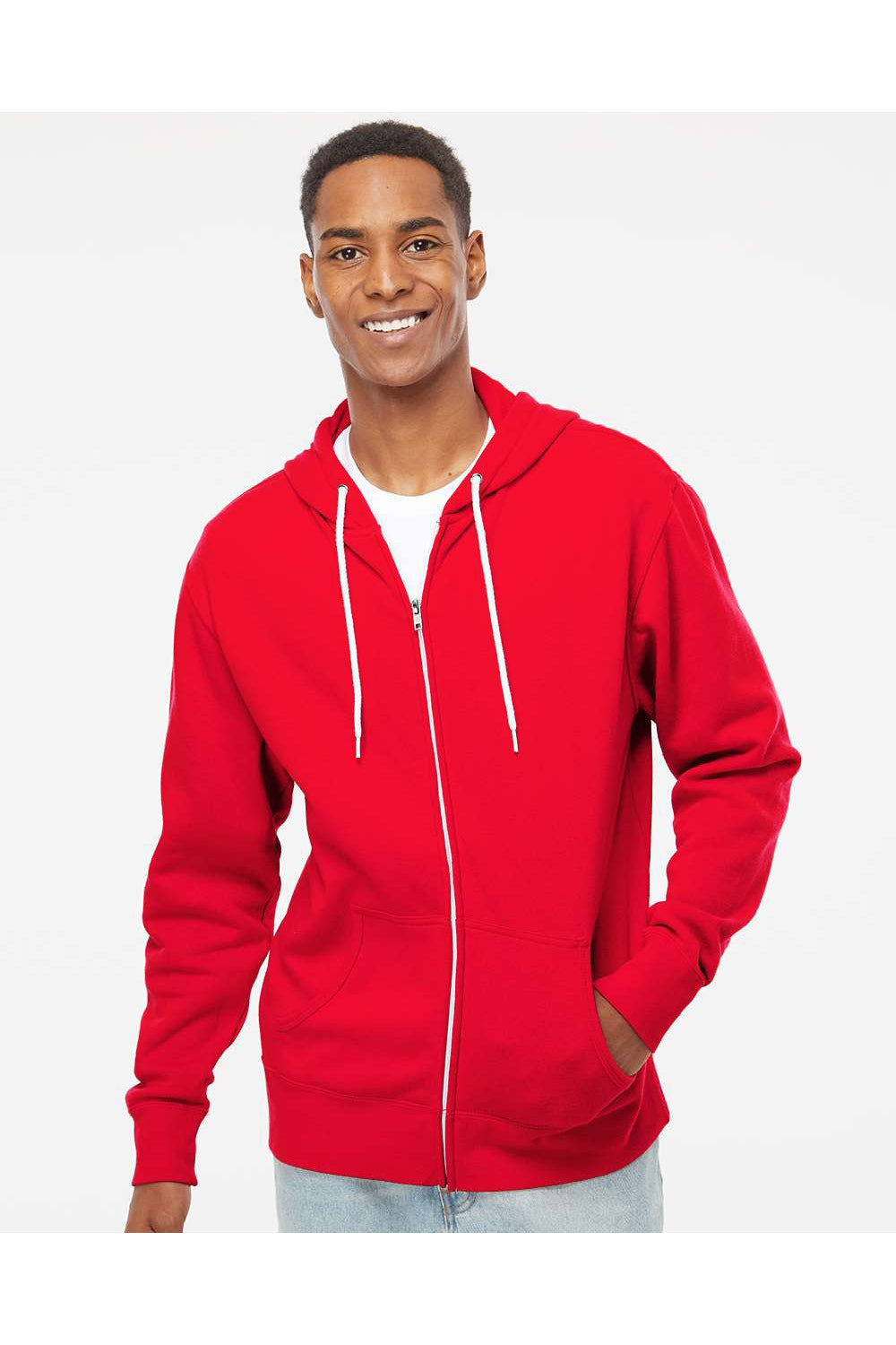 Independent Trading Co. Mens Full Zip Hooded Sweatshirt Hoodie w Pockets Red