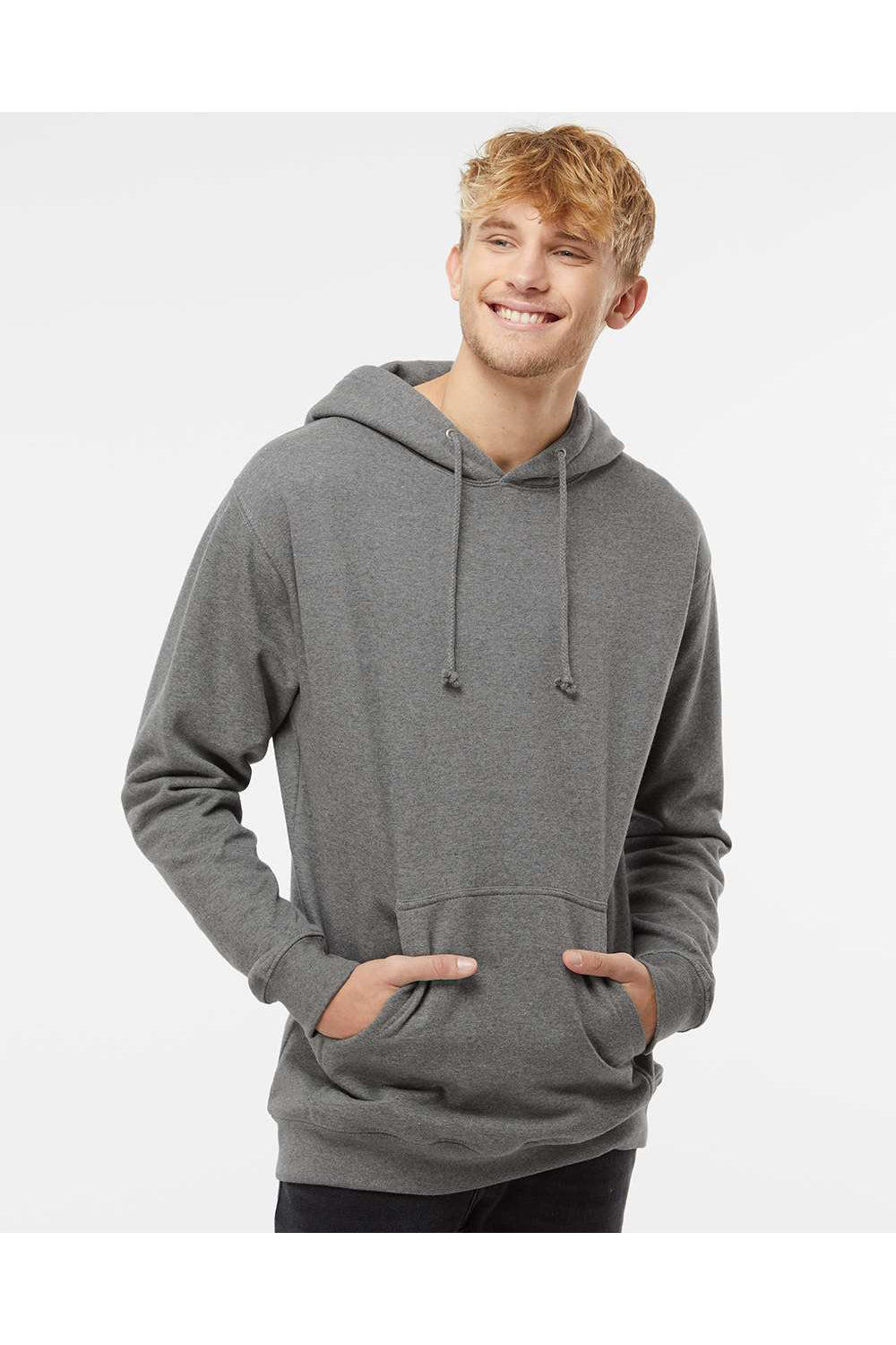 Independent Trading Co. IND4000 Mens Hooded Sweatshirt Hoodie Heather Gunmetal Grey Model Front