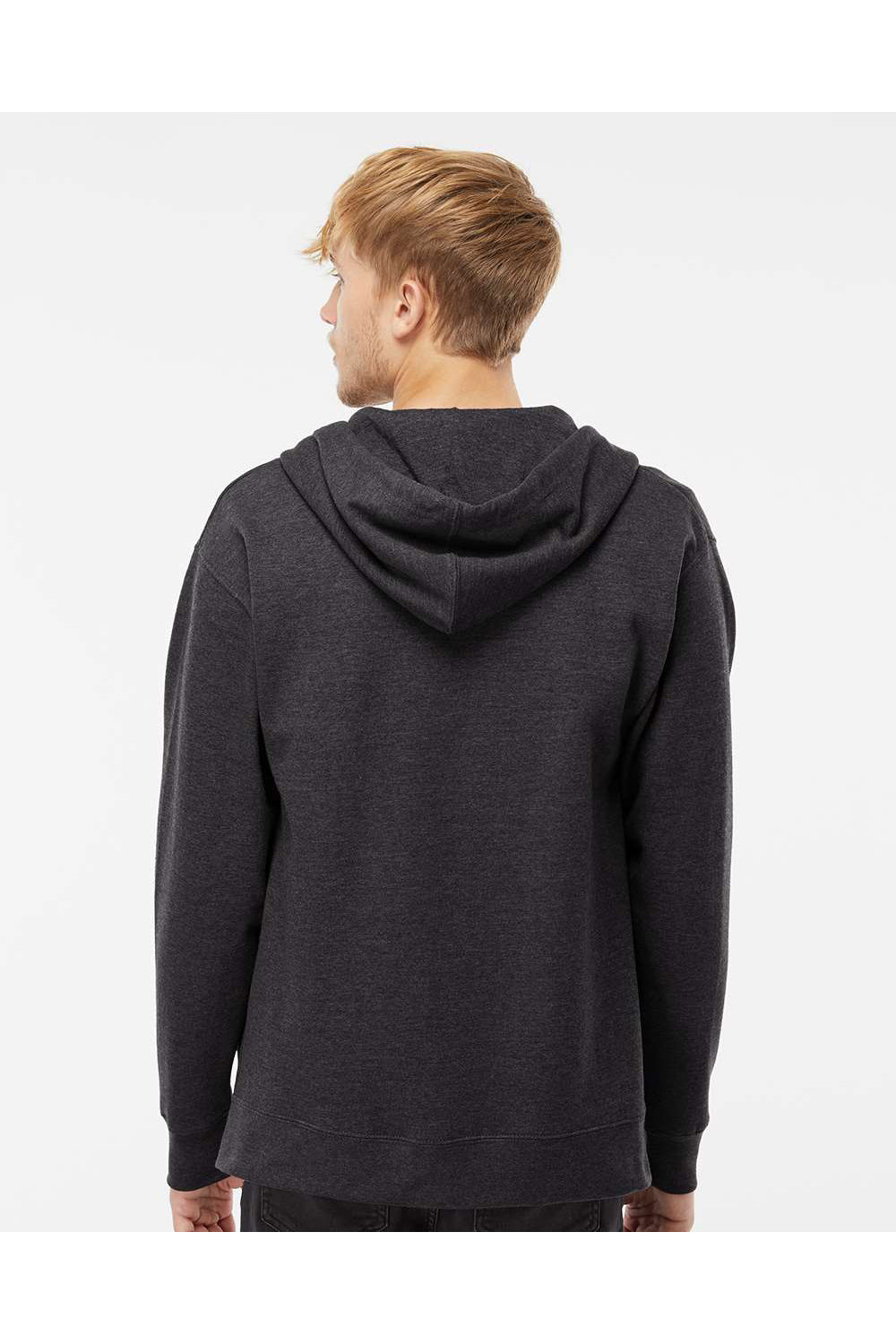 Independent Trading Co. SS4500Z Mens Full Zip Hooded Sweatshirt Hoodie Heather Charcoal Grey Model Back