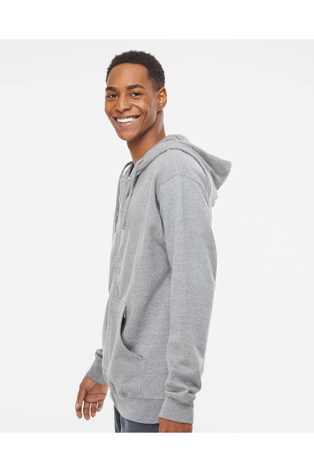 Independent Trading Co. SS4500Z Mens Full Zip Hooded Sweatshirt Hoodie Heather Grey Model Side