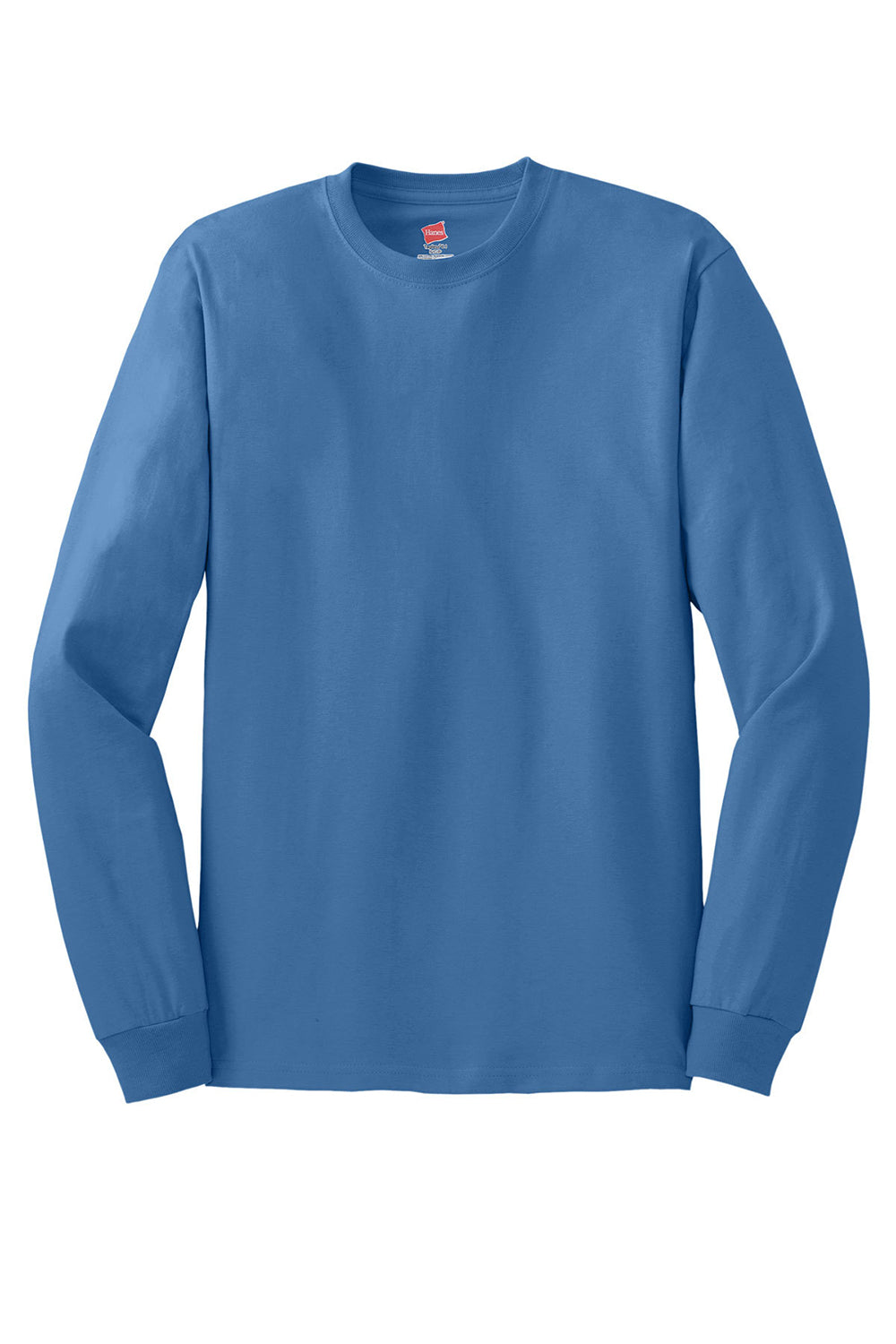 Hanes 5586 Mens ComfortSoft Long Sleeve Crewneck T-Shirt Carolina Blue Flat Front