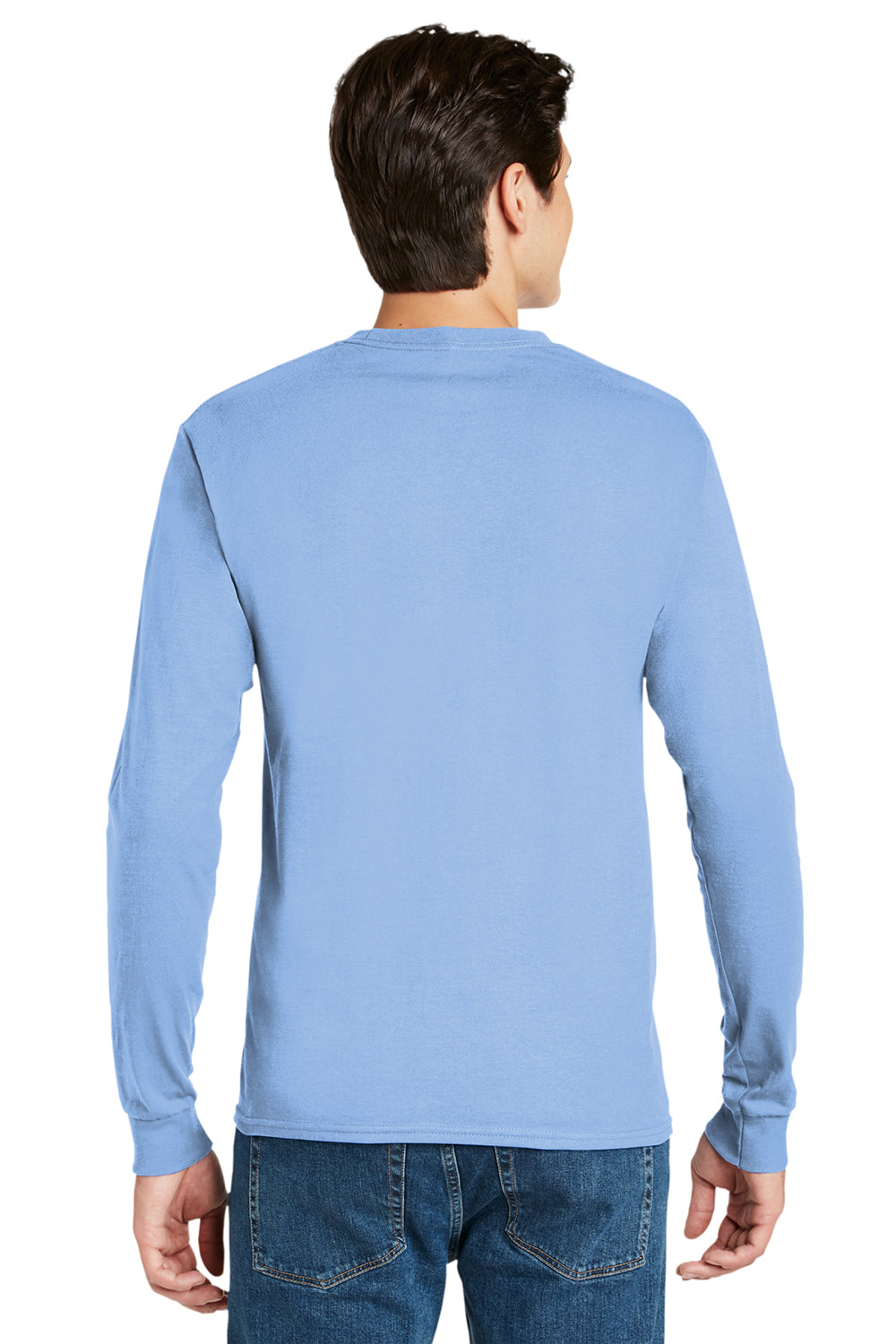 Hanes 5586 Mens ComfortSoft Long Sleeve Crewneck T-Shirt Light Blue Model Back