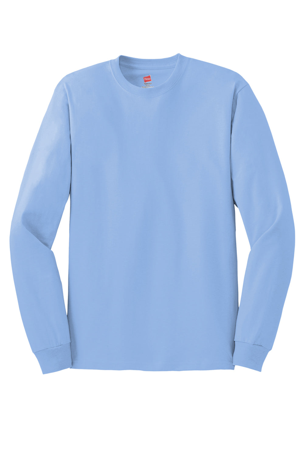 Hanes 5586 Mens ComfortSoft Long Sleeve Crewneck T-Shirt Light Blue Flat Front