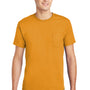 Hanes Mens ComfortSoft Short Sleeve Crewneck T-Shirt w/ Pocket - Gold - Closeout