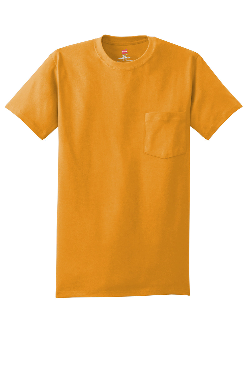 Hanes 5590/H5590 Mens ComfortSoft Short Sleeve Crewneck T-Shirt w/ Pocket Gold Flat Front