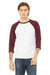 Bella + Canvas BC3200/3200 Mens 3/4 Sleeve Crewneck T-Shirt White/Maroon Model Front