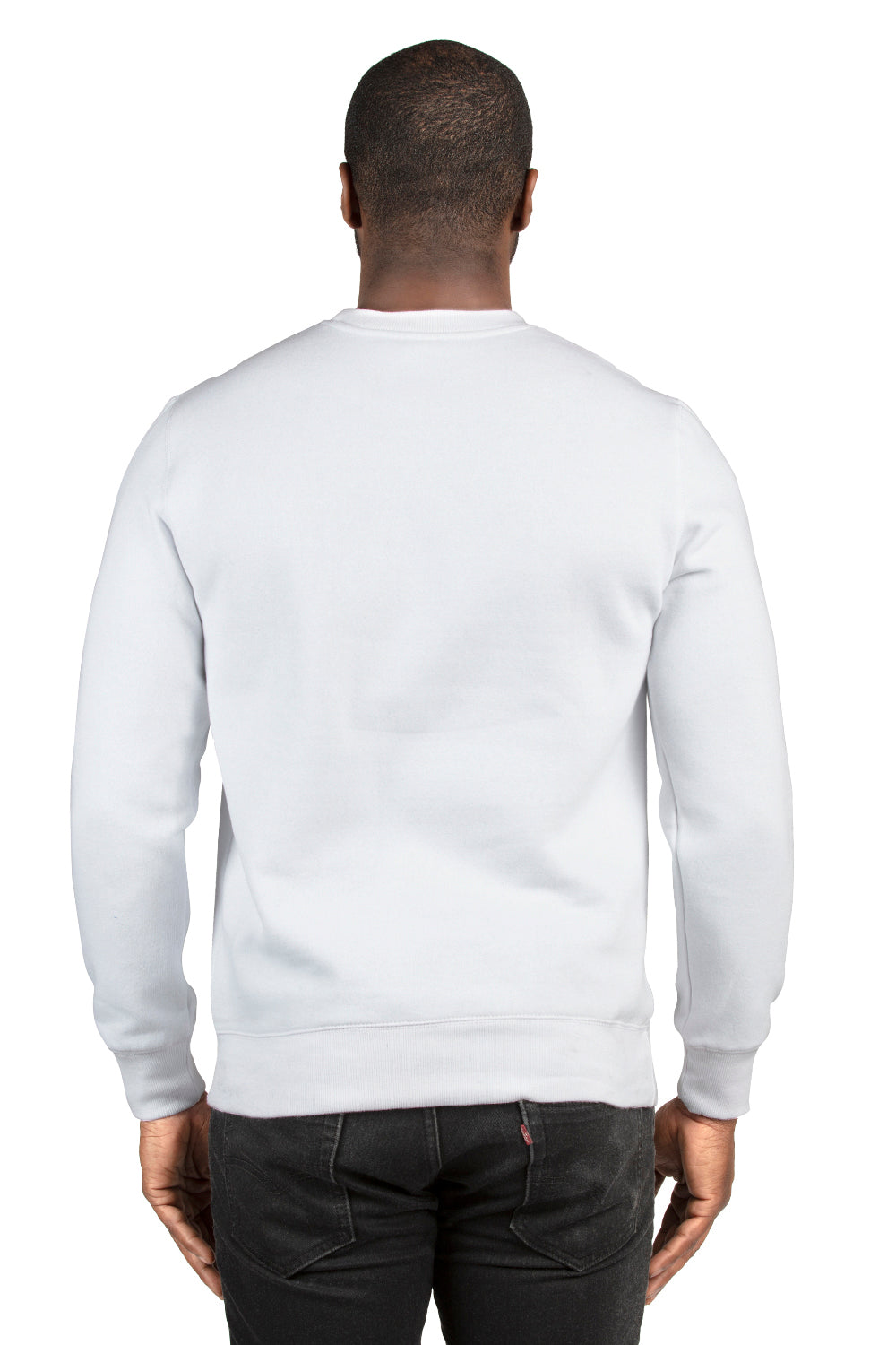 Threadfast Apparel 320C Mens Ultimate Fleece Crewneck Sweatshirt White Model Back